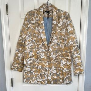 FRNCH Paris golden yellow blue white floral jacket blazer size small